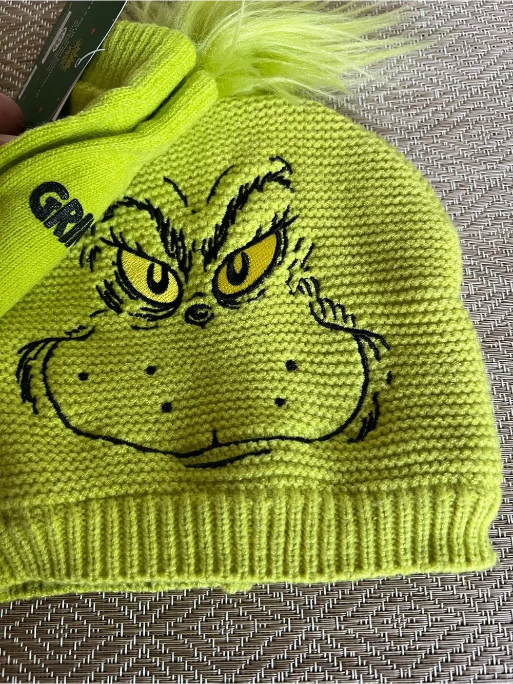 Kids Lime Green Grinch Pom Beanie Hat